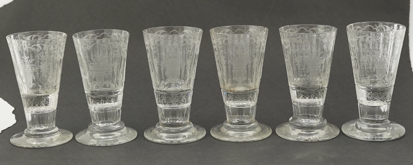 A set of six Lobmeyr engraved beakers, c.1880